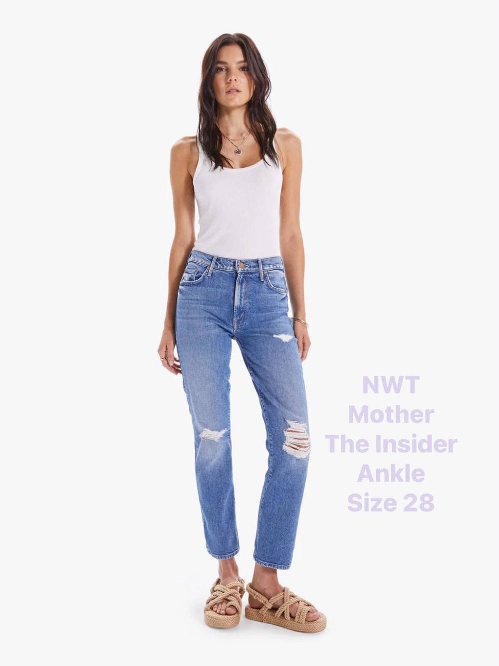 NWT - MOTHER Denim - The Insider Ankle Distressed jean in Doom & Gloom. 28